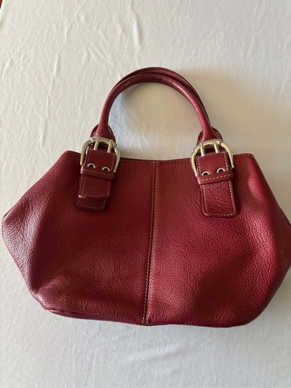 Tiganello Elegant Red Pebbled Leather Top-Handle Satchel